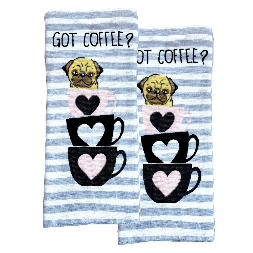 2pk Pug Towels ◈ Got Coffee?